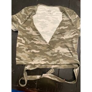 Pink Victoria's Secret Camo Wrap Top Short Sleeve Cropped Tie Waist Womens XS/S